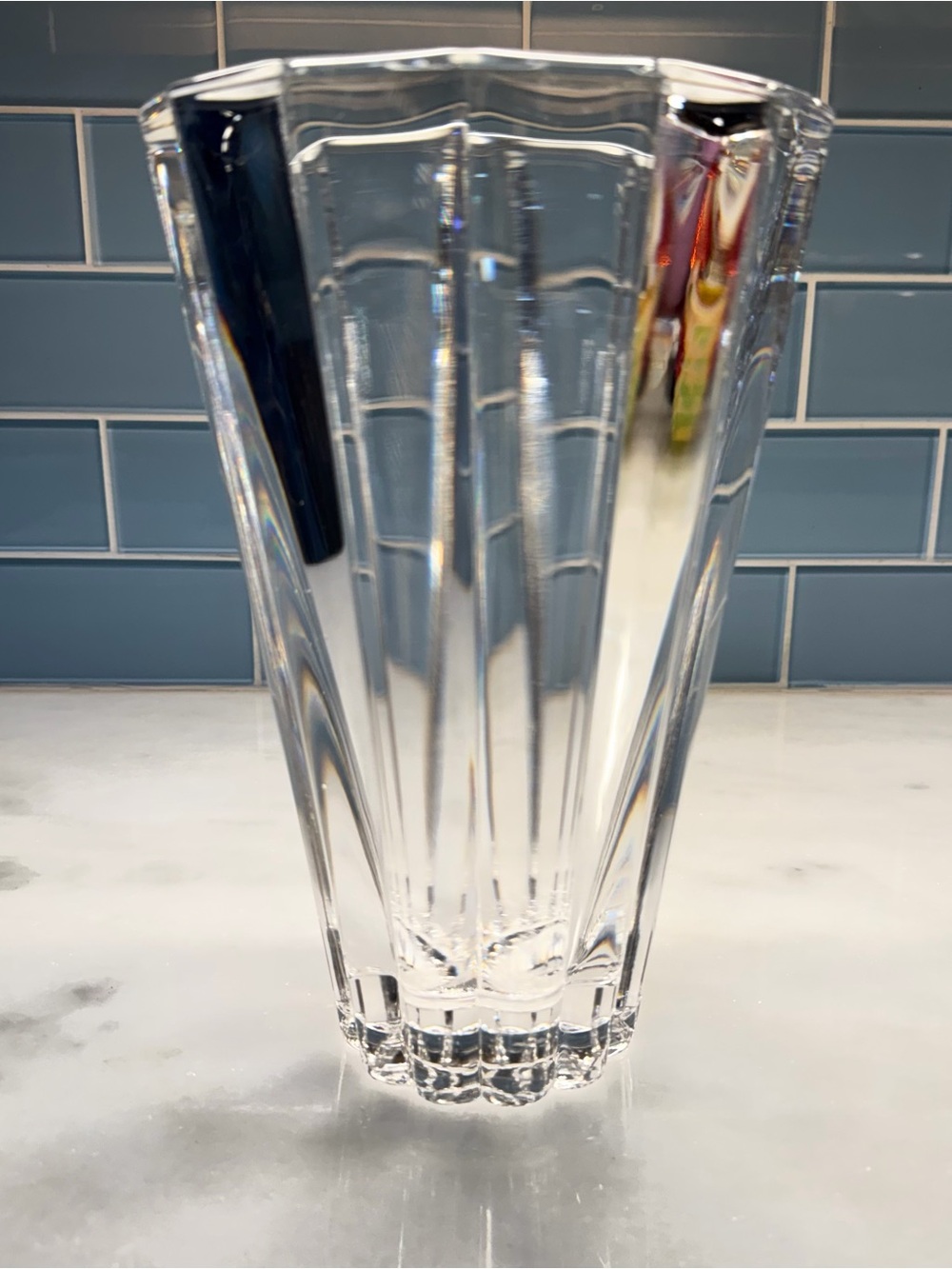 Rosenthal Crystal Vase Clear Tall Flared Ribbed Scalloped Rim Germany 10”